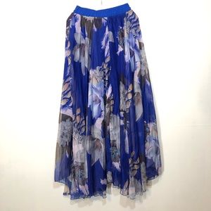 Ashir Aley NWT Chiffon Maxi Skirt Blue Floral Jewel Print Multi-Color Size Large